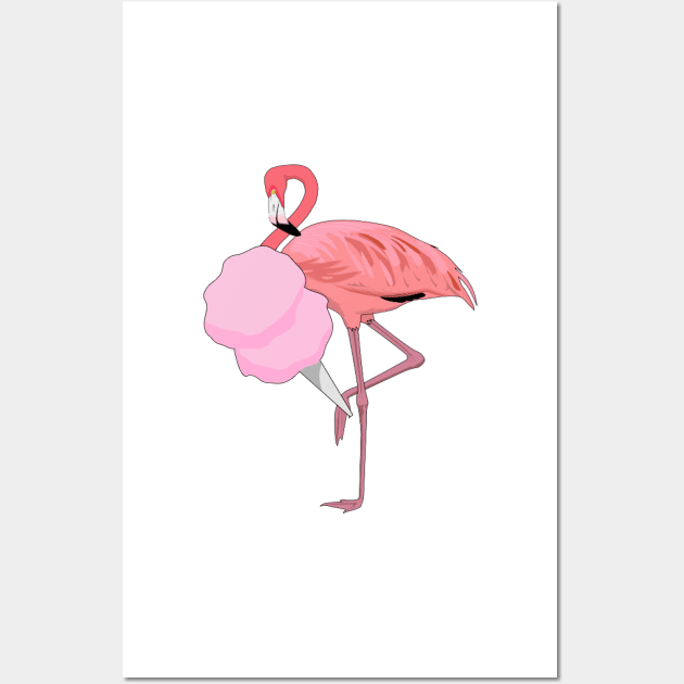 Cute Pink Flamingo Eating Cotton Candy Wall Art by TammyWinandArt